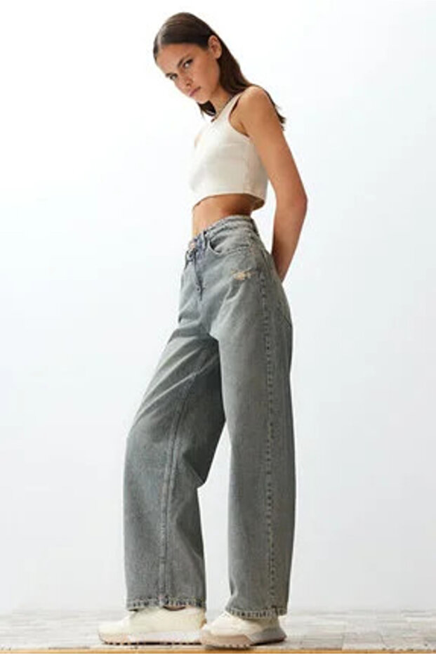 Mavi Soluk Efekt Vintage Düşük Bel Wide Leg TWOSS24JE00147 - 2