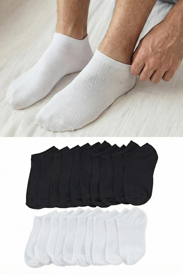 Siyah-Beyaz Unisex 20'li Pamuklu Kısa Boy/Görünmez/Patik Çorap TMNSS25CO00018 - 2