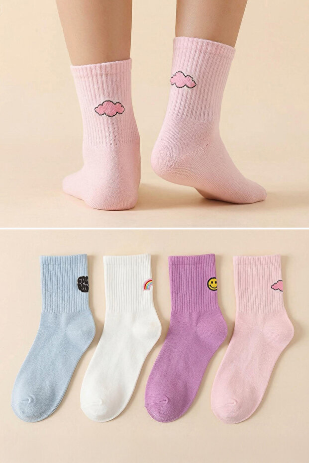 Wielobarwne 4-pak bawełnianych skarpetek z dzianiny TWOSS21CO0040 - 1