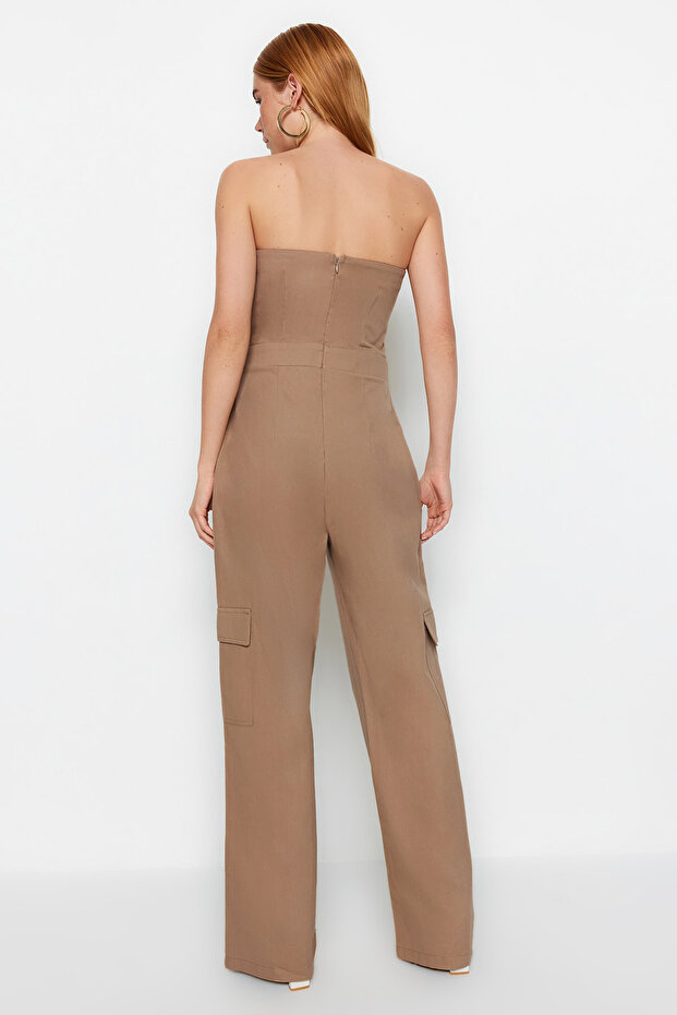 Camel Kargo Cepli Straplez Yaka Maxi Dokuma Tulum TWOSS23TU00192 - 5