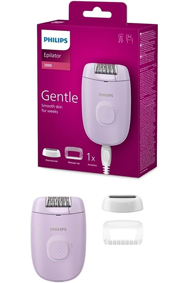 BRE237/00 Corded Epilator, 1 speed settings, 3 accessories, shaving head with comb, massage cap