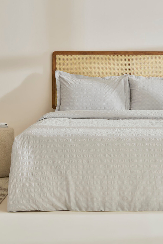 Perla Gofre 100% Cotton Double Duvet Cover Set Gray