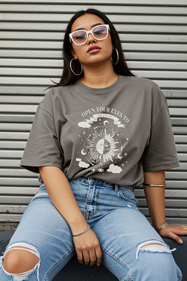 Antrasit Bisiklet Yaka %100 Pamuk Örme T-Shirt TBBSS23BF00030 - 1