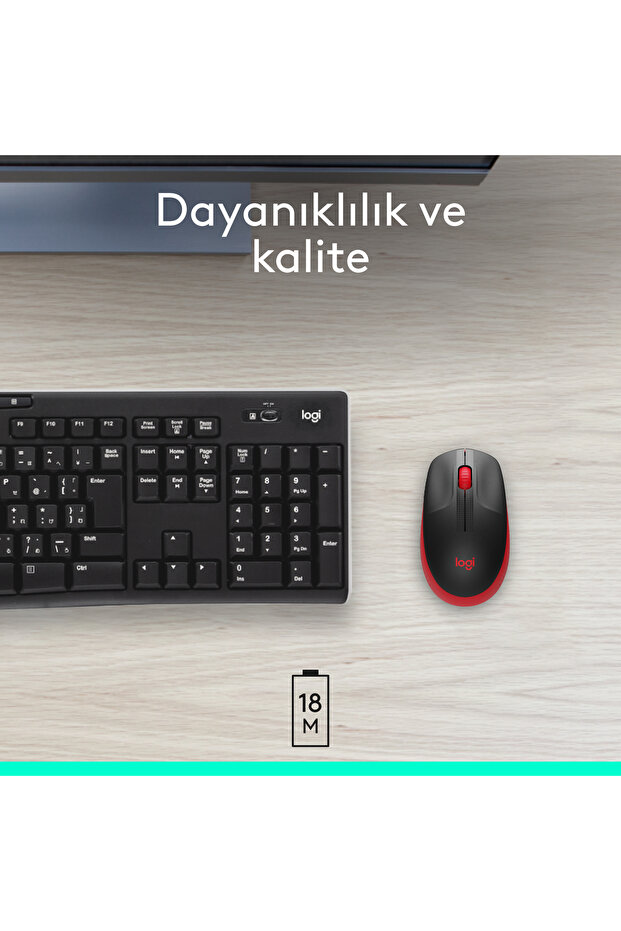 M191 Büyük Boy USB Alıcılı 1000 DPI Kablosuz Mouse, Kırmızı 910-005910 - 6