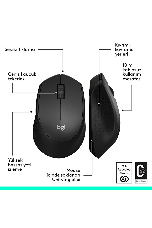 M330 Sessiz Kablosuz Optik Mouse, Siyah 910-004909 - 9