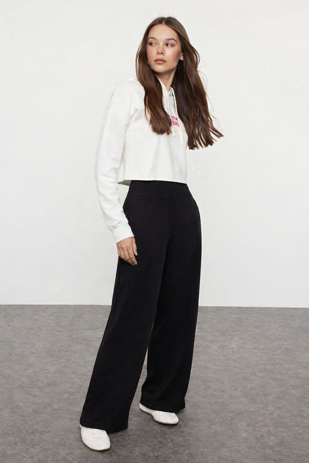 Siyah Ince Ekstra Yüksek Bel Wide Leg/Geniş Kesim Pantolon TWOAW25PL00026 - 5