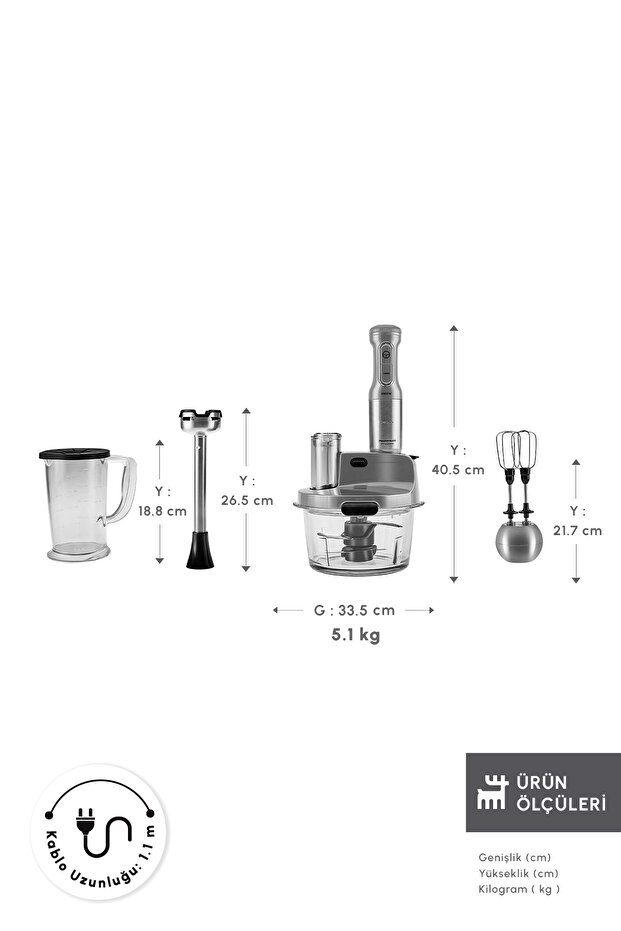 Mastermaid Prosteel Cam Mutfak Robotu Uzun Blender Ayaklı 6 Bıçaklı 2500 W Galaxy Grey - 3