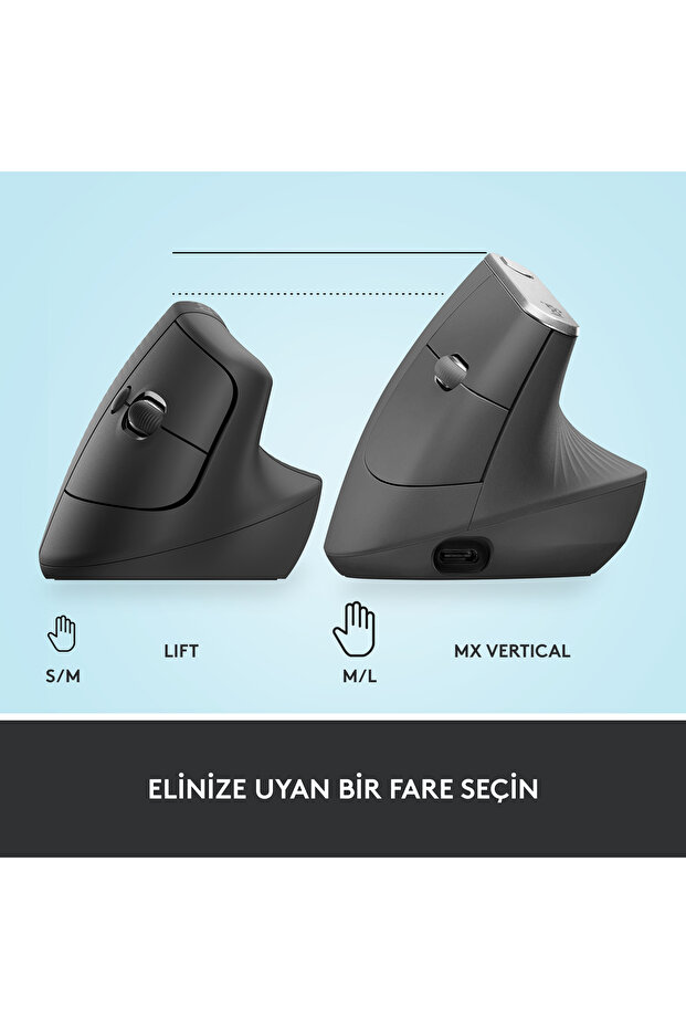 Lift Sessiz Kablosuz Ergonomik Dikey Mouse, Siyah 910-006473 - 10