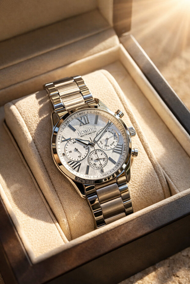Men's Wristwatch Steel Band Works All Functions Original Gift Box with Bracelet Gift.