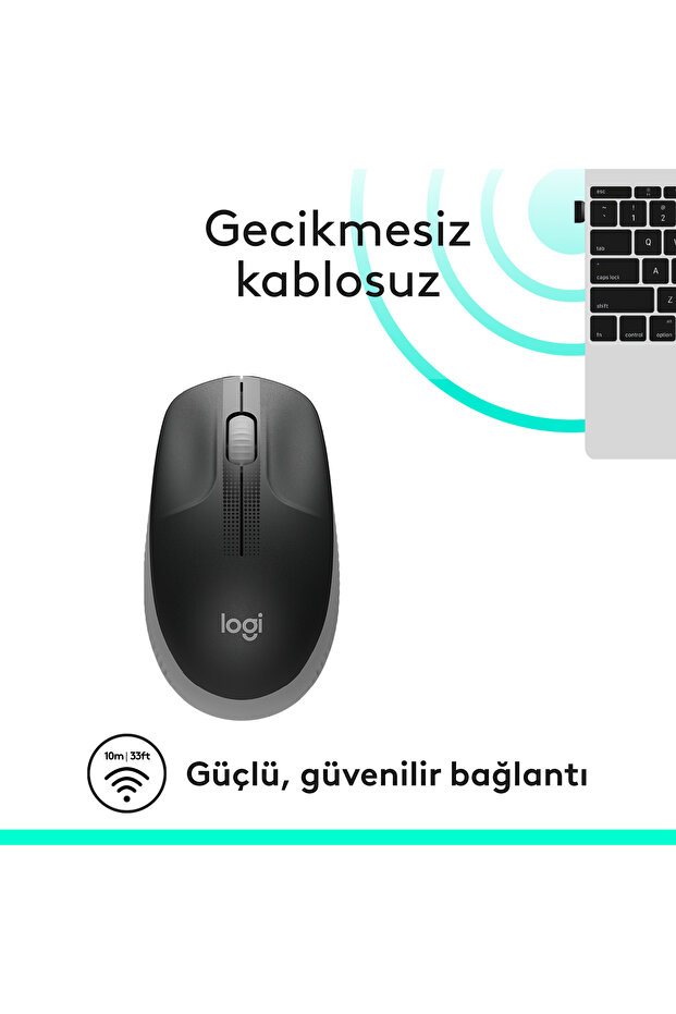 M190 Büyük Boy USB Alıcılı 1000 DPI Kablosuz Mouse, Açık Gri 910-005906 - 4