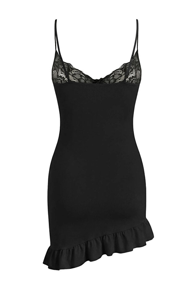 Siyah Büzgülü İp Askılı Külotlu Babydoll/Fantezi Gecelik THMAW26LL00014 - 4