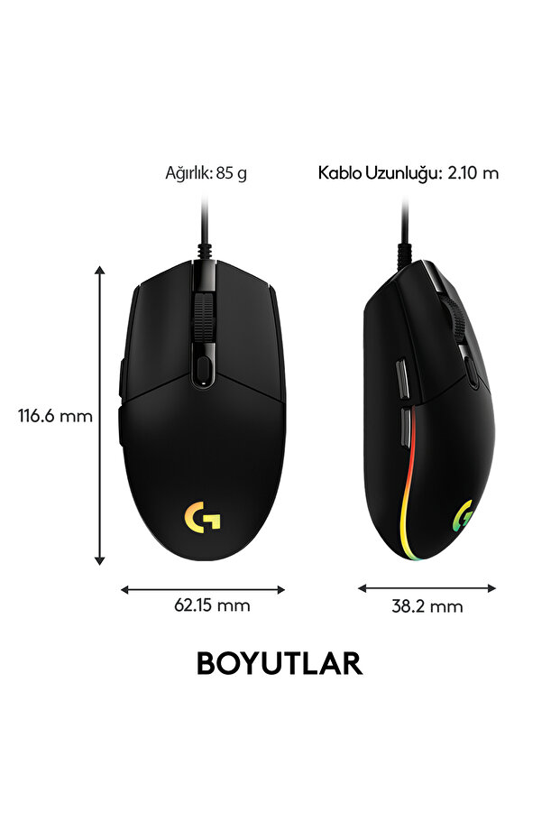G G102 LIGHTSYNC RGB Aydınlatmalı 8000 DPI Kablolu Oyuncu Mouse, Siyah 910-005823 - 10