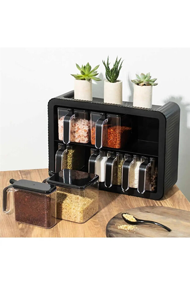 9 Spice Rack Set (Black-White) - 1