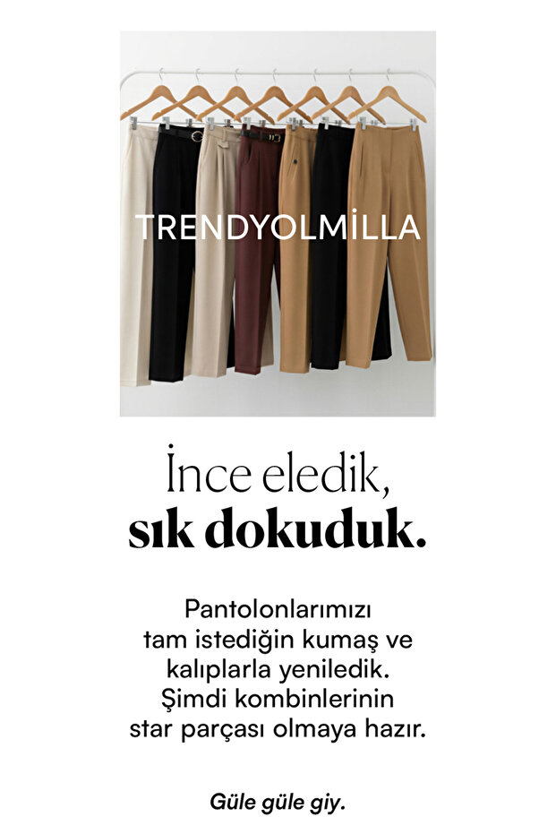 Bej Özel Koleksiyon Dökümlü Wide Leg/Geniş Paça Kumaş Pantolon TWOSS26PL00054 - 5