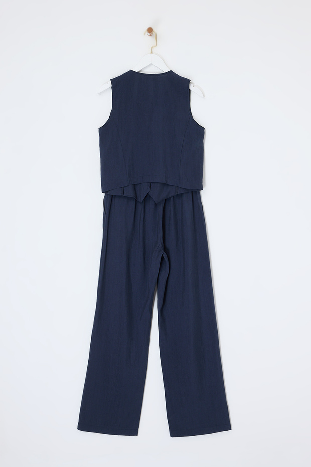Lacivert Yelekli Keten Karışımlı Tencel Takım TDRSS26AU00009 - 7