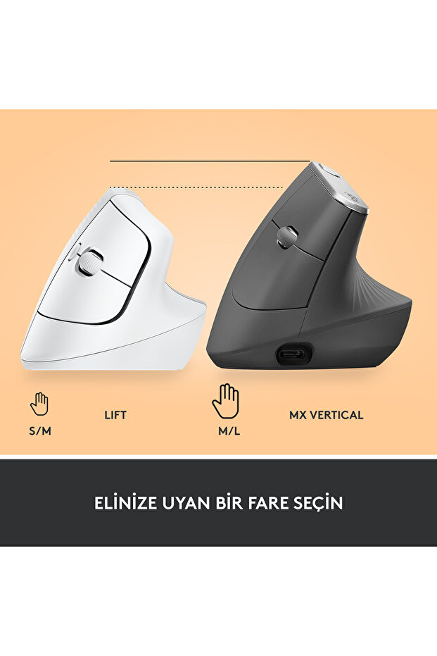 Lift Sessiz Kablosuz Ergonomik Dikey Mouse, Beyaz 910-006475 - 10