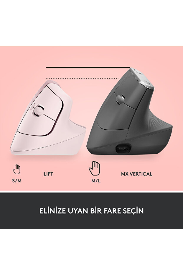 Lift Sessiz Kablosuz Ergonomik Dikey Mouse, Pembe 910-006478 - 10