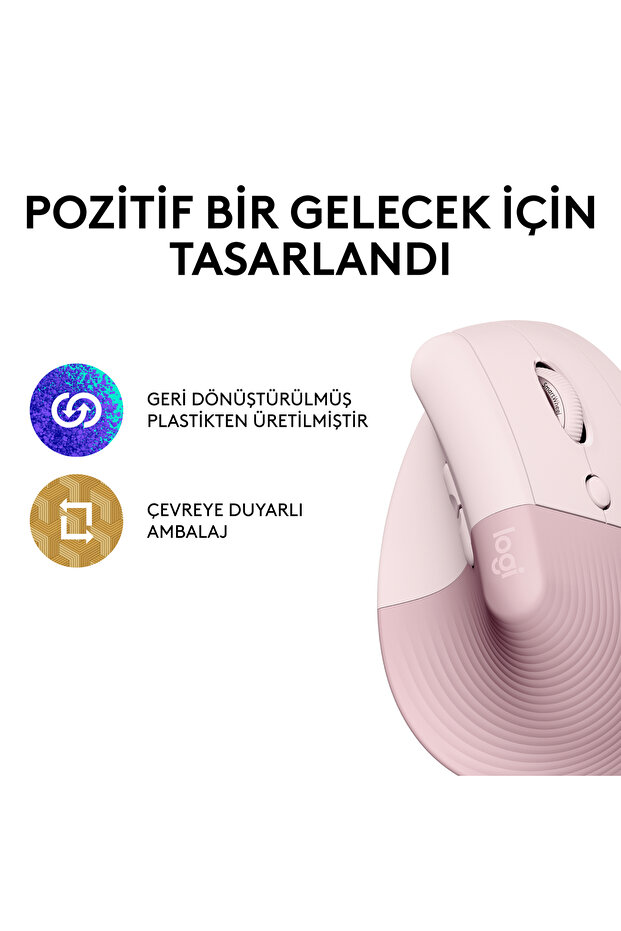 Lift Sessiz Kablosuz Ergonomik Dikey Mouse, Pembe 910-006478 - 6