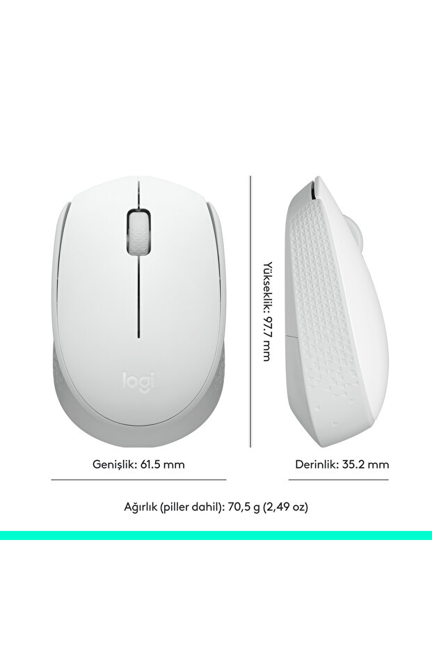M171 USB Alıcılı Kablosuz Kompakt Mouse, Beyaz 910-006867 - 10