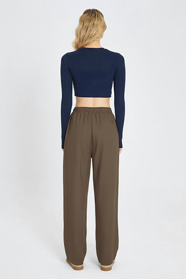 Yeşil Cep Detaylı Kot Görünümlü Wide Leg/Geniş Paça Dokuma Pantolon TWOSS25PL00076 - 7