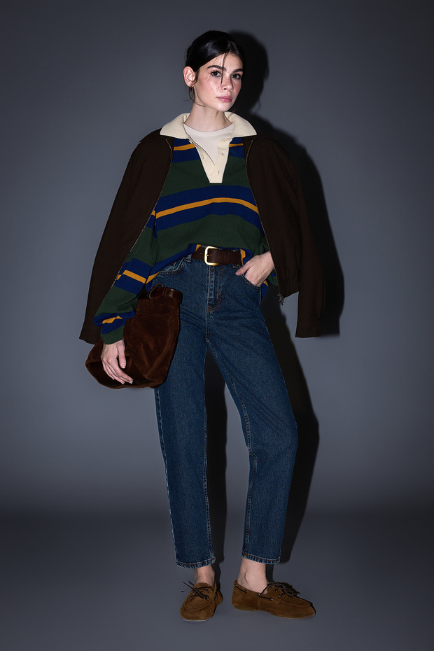 Koyu Mavi Yüksek Bel Bilek Boy Az Esnek Mom Jeans TWOSS26JE00112 - 3
