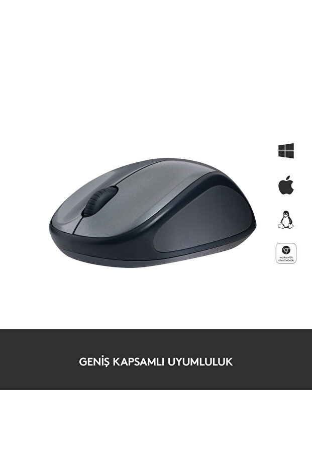 M235 800 DPI 3 Tuş Optik Kablosuz Mouse, Gri 910-002201 - 4