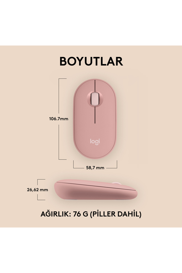 M350s Pebble 2 Bluetooth Kablosuz Sessiz Kompakt Mouse, Pembe 910-007014 - 9