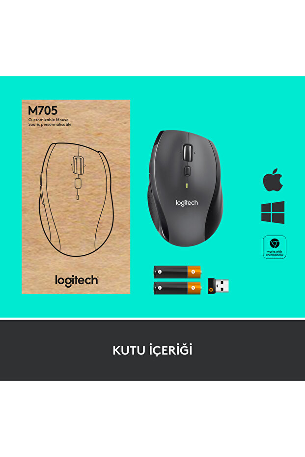 M705 Marathon 1000 DPI Kablosuz Mouse, Siyah 910-001949 - 9