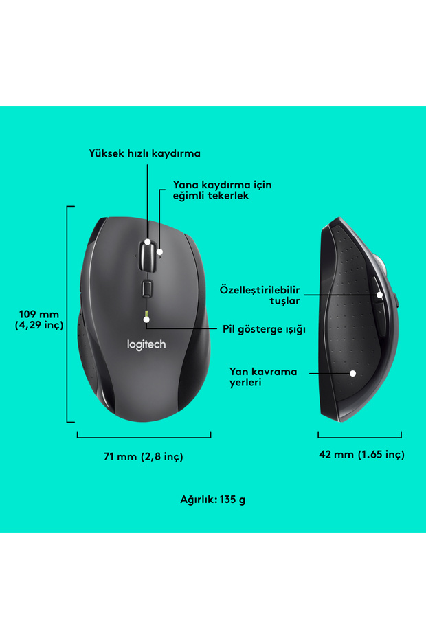M705 Marathon 1000 DPI Kablosuz Mouse, Siyah 910-001949 - 7