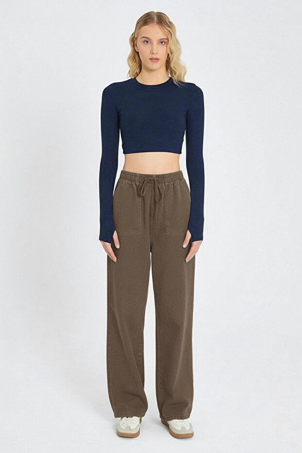 Yeşil Cep Detaylı Kot Görünümlü Wide Leg/Geniş Paça Dokuma Pantolon TWOSS25PL00076 - 6