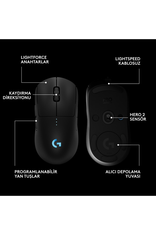 G PRO 2 LIGHTSPEED HERO 2 32K DPI Sensör PC/Mac için Kablosuz Oyuncu Mouse, Siyah 910-007296 - 7