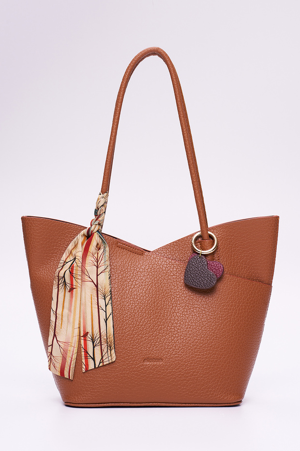 Tote Women's Shoulder Bag – with Crossbody Strap, Heart Charm, and Shawl Detail Ela2017