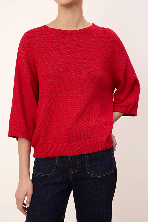 Wardrobe Essentials Kırmızı Bisiklet Yaka Triko Bluz TWOSS26BZ00136 - 6