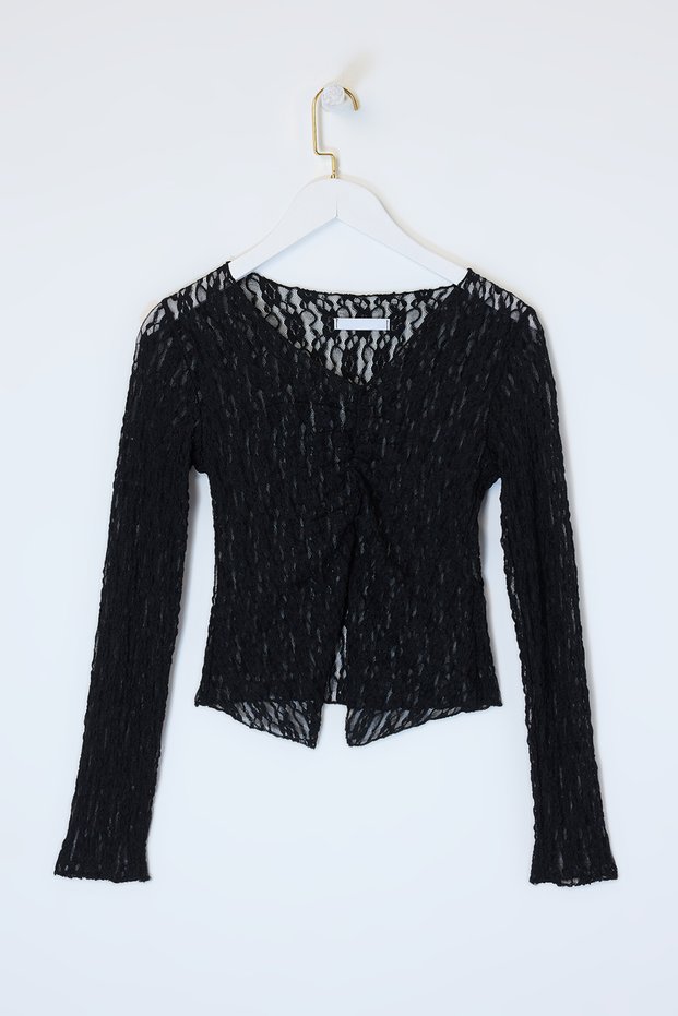 Siyah V Yaka Dantelli Bluz TDRSS26BZ00010