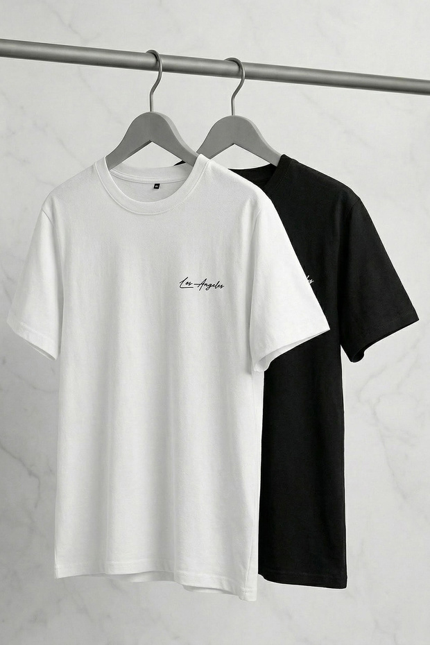 Siyah-Beyaz 2'li Paket Regular Kesim Nakışlı T-shirt TMNSS26TS00039 - 4