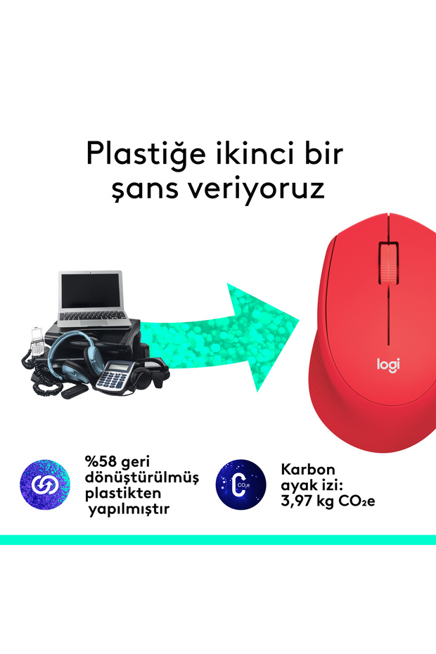 M330 Sessiz Kablosuz Optik Mouse, Kırmızı 910-004911 - 6