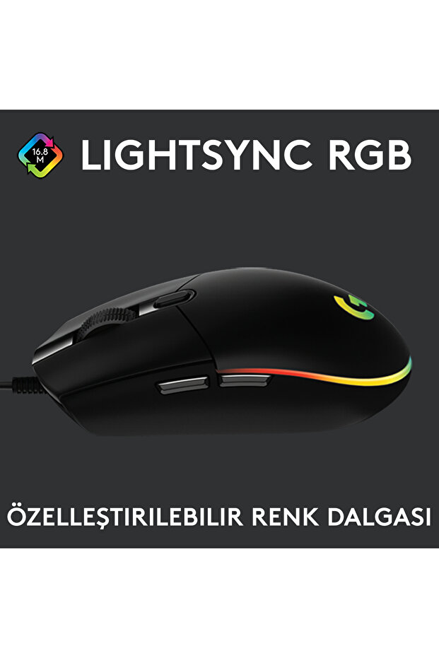 G G102 LIGHTSYNC RGB Aydınlatmalı 8000 DPI Kablolu Oyuncu Mouse, Siyah 910-005823 - 4