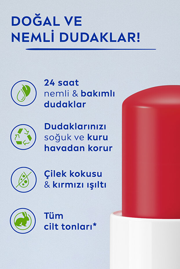Çilek Renkli Dudak Bakım Kremi ve Parlatıcısı 4.8gr, Nemlendirici, Hafif Kırmızı Işıltı - 2
