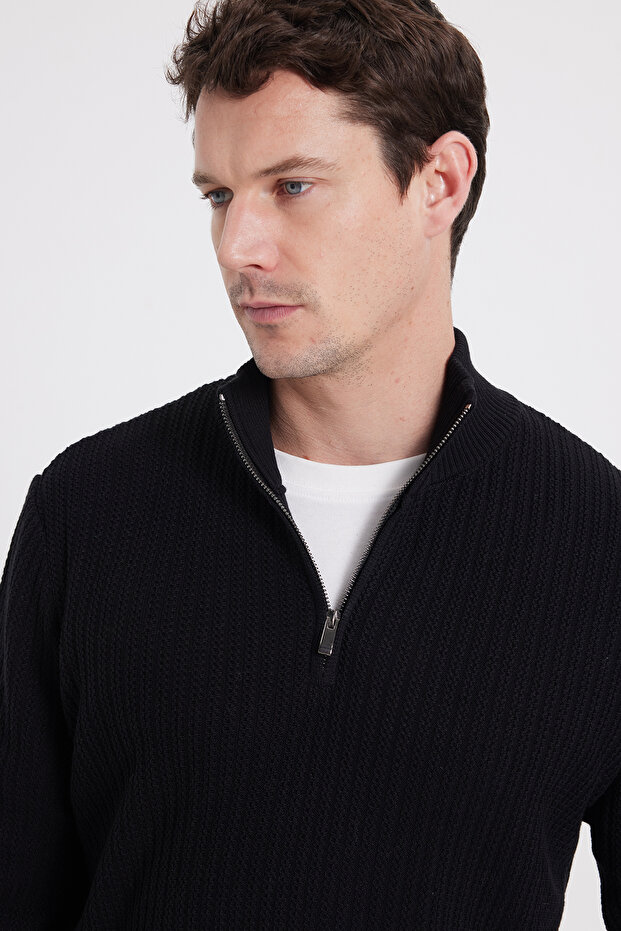 Men's Slim Fit Slim Fit Mock Neck Zipper Black Sweater