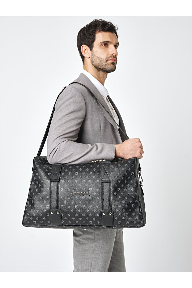 Unisex Black Patterned Large Volume Adjustable Strap Travel Bag and Sports Bag 04Pc001205
