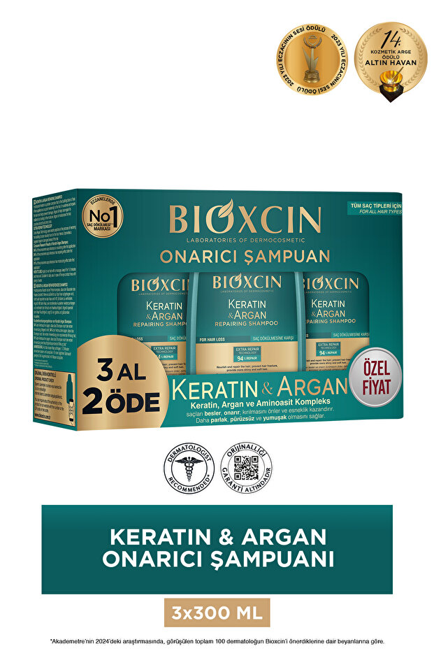 Bioxcin Keratin & Argan Onarıcı Bakım Şampuanı 300 ml 3 Al 2 Öde - Yıpranmış Ve Hassas Saçlar