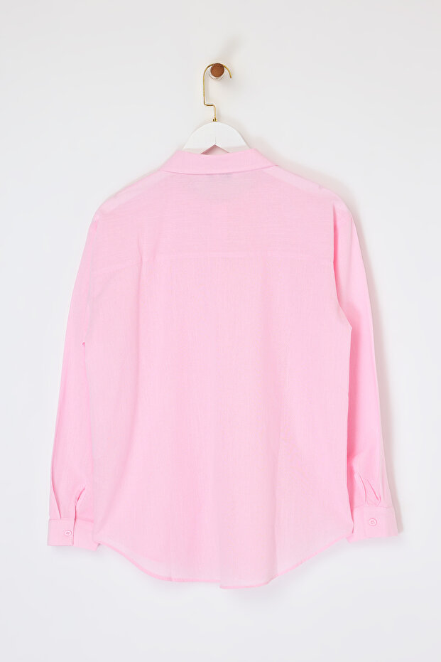 Pembe Tek Cepli Flamlı Pamuk Gömlek TDRSS26GO00004 - 4