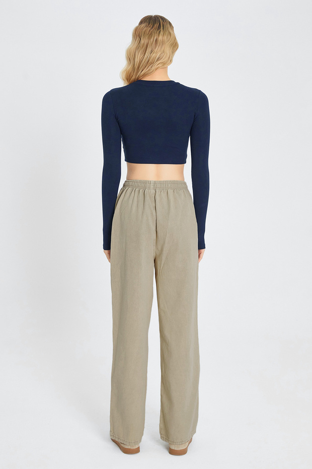 Bej Cep Detaylı Kot Görünümlü Wide Leg/Geniş Paça Dokuma Pantolon TWOSS25PL00076 - 7