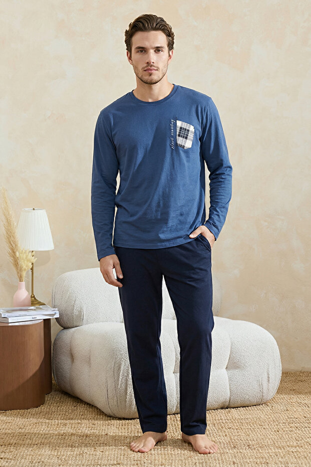 Lacivert Regular Fit Baskılı Örme Pijama Takımı TMNAW26PT00081 - 2