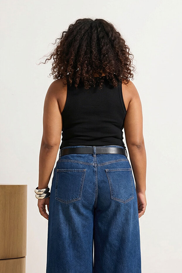 Siyah Havuz Yaka Basic Kaşkorse Örme Büyük Beden Atlet TBBSS26CV00009 - 4