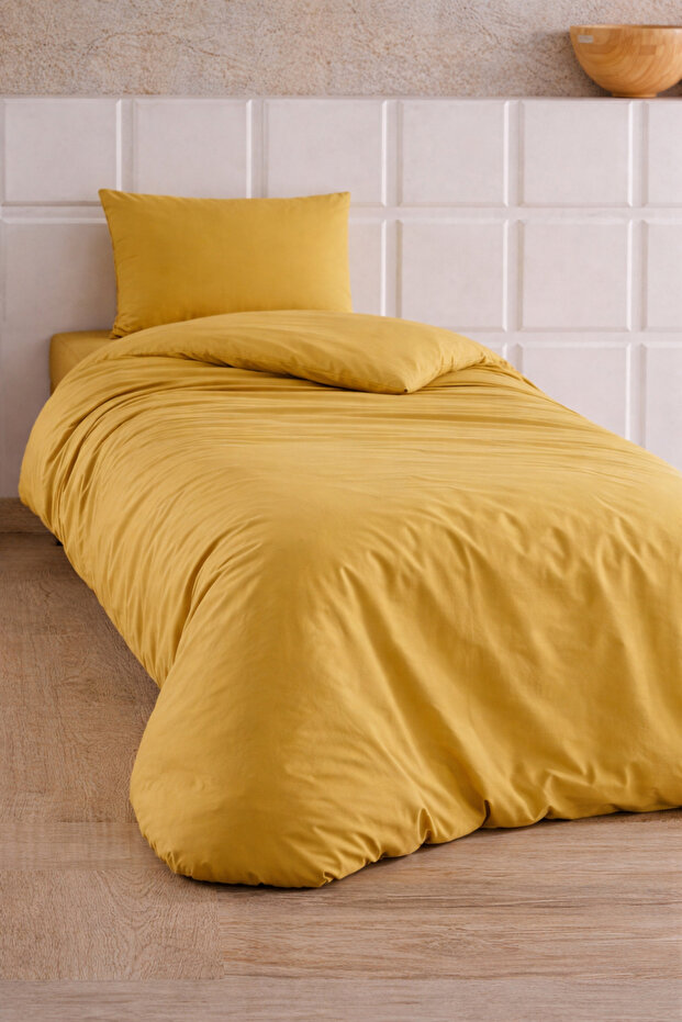 Almond Single Duvet Cover Set with Elastic Fitted Sheet, Yellow