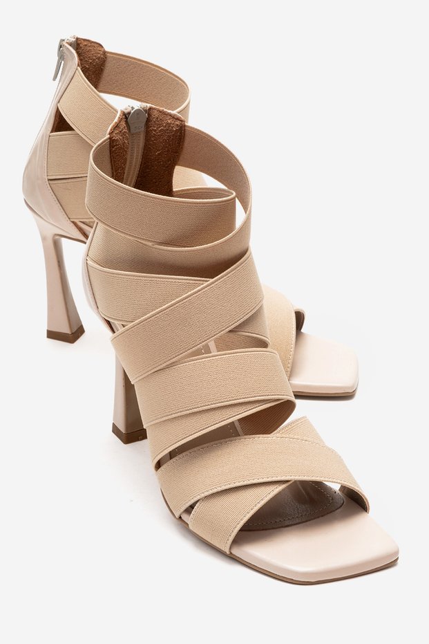 VEJLE Beige Elastic Back Zipper Open Front Women's Thin Heeled Shoes