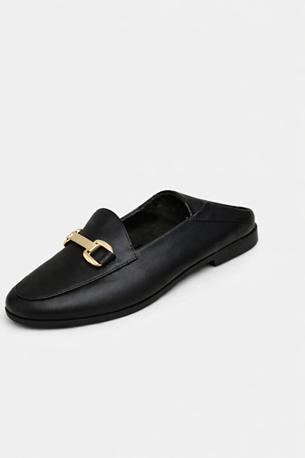 Siyah Hakiki Deri Kadın Loafer TAKSS26LA00001 - 2