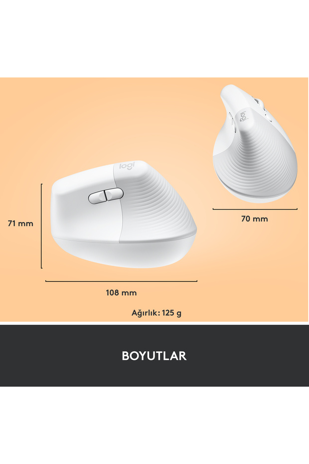 Lift Sessiz Kablosuz Ergonomik Dikey Mouse, Beyaz 910-006475 - 11
