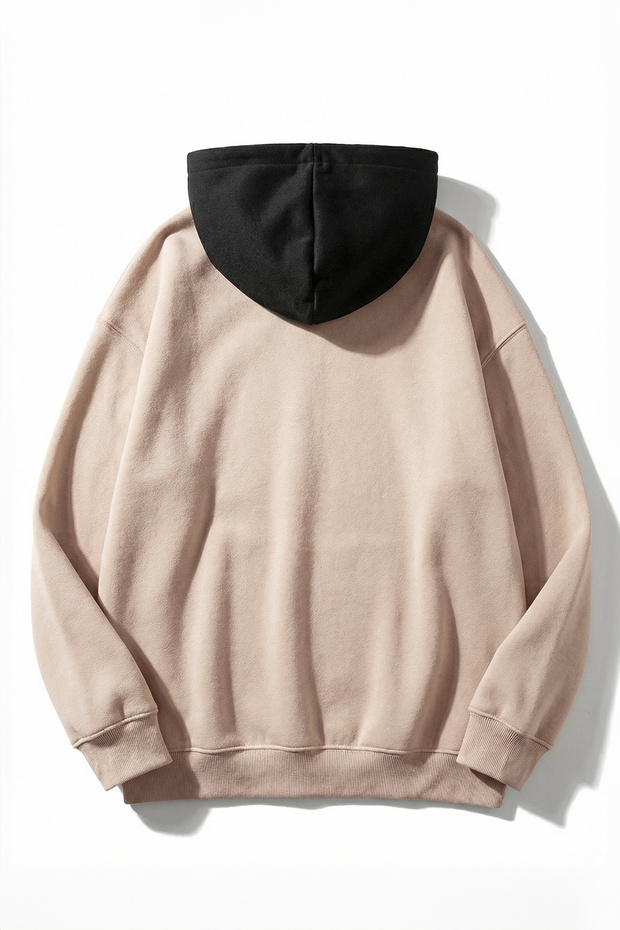 Bej-Siyah Oversize/Geniş Kesim Kapüşonlu İçi Şardonlu Sweatshirt TMNAW26SW00048 - 2